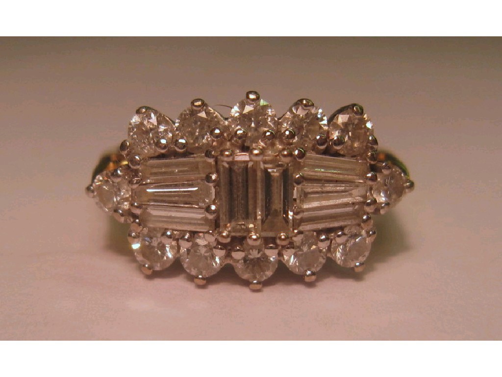 Appraisal: Eighteen carat gold diamond cluster ring with two central horizontal