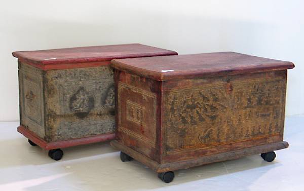 Appraisal: Two Burmese lacquered wood storage chests th Century Both with