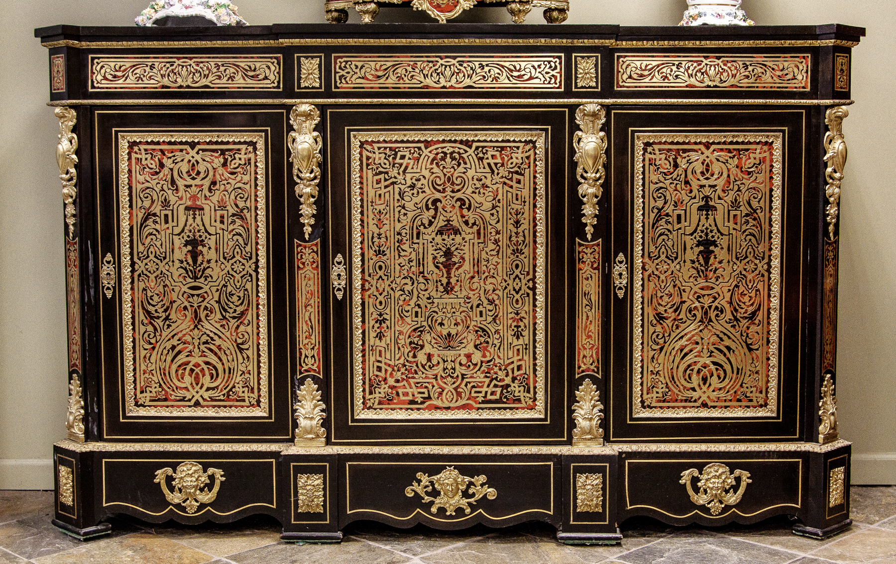 Appraisal: Boulle Three Door Side Cabinet th century Inlaid brass gilt