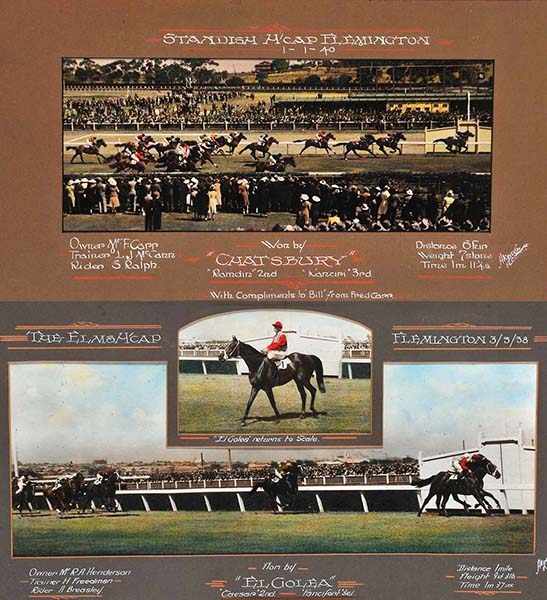 Appraisal: TWO PHOTOGRAPHS OF FLEMINGTON RACE FINISHES both hand coloured by