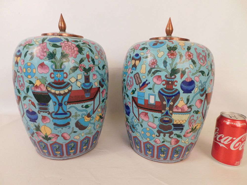 Appraisal: PAIR LARGE JAPANESE CLOISONNE VASES Pair of large th century