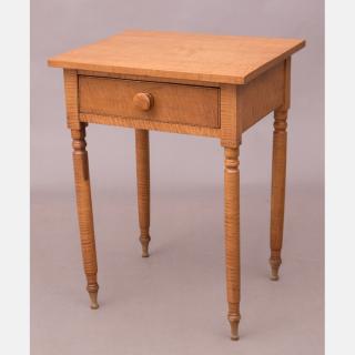 Appraisal: An American Tiger Maple Single Drawer Table th Century An