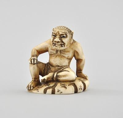 Appraisal: Oni Spirit Ivory Netsuke Depicting Oni an evil spirit sitting