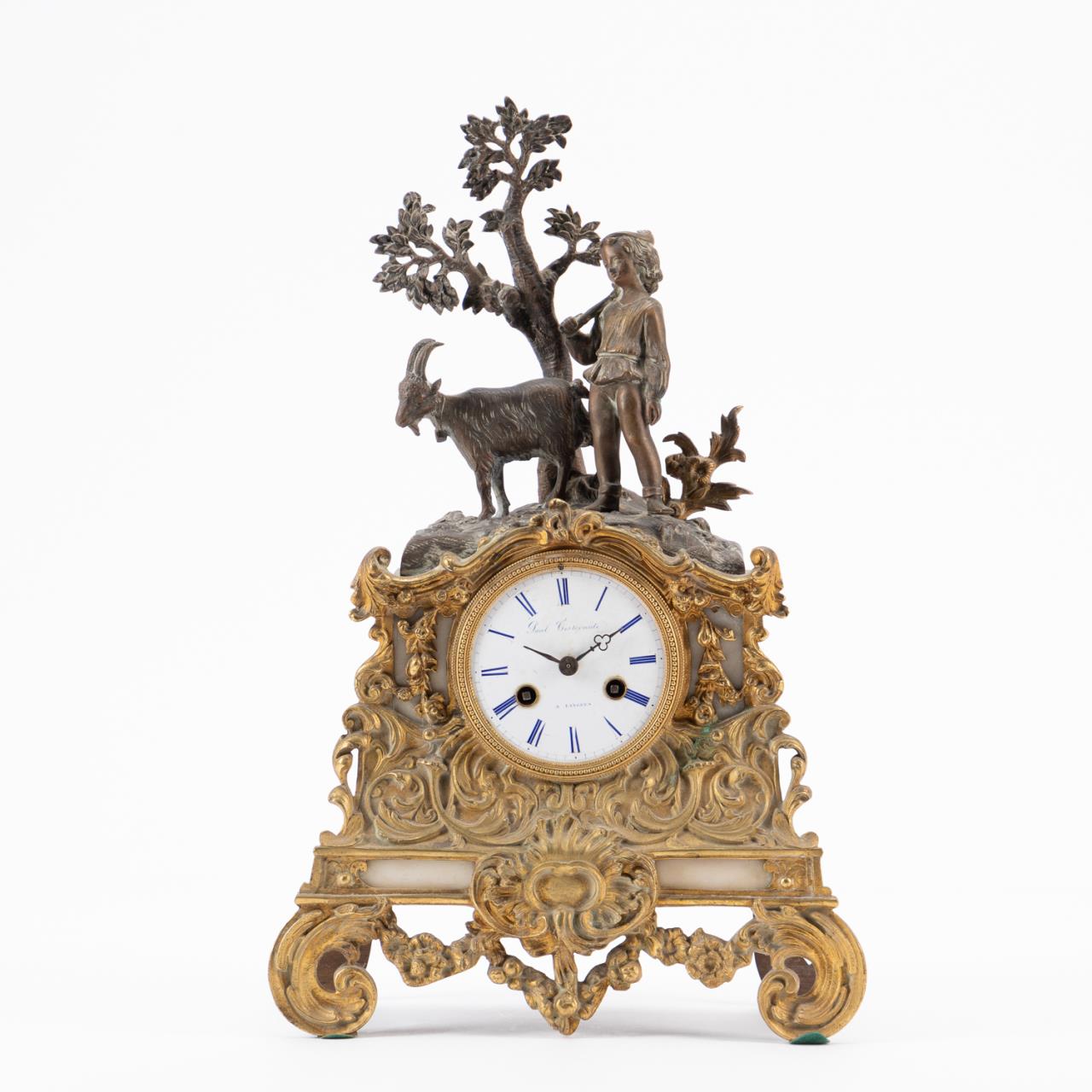 Appraisal: TH C FRENCH GILT BRONZE MARBLE FIGURAL CLOCK French th