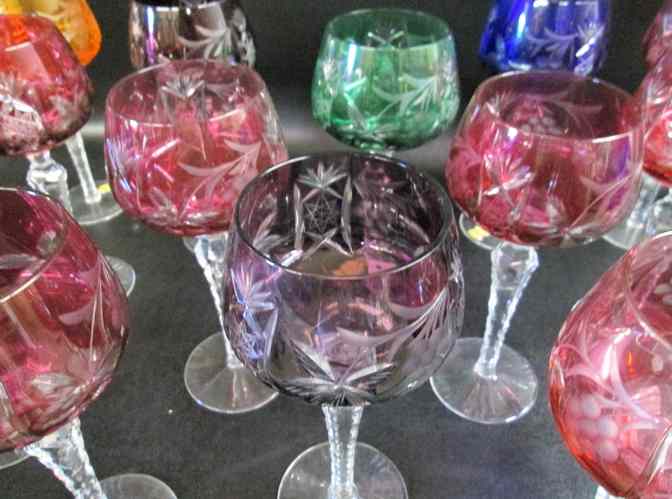 Appraisal: SET OF GERMAN CUT COLORED CRYSTAL WINE GOBLETS assorted colors