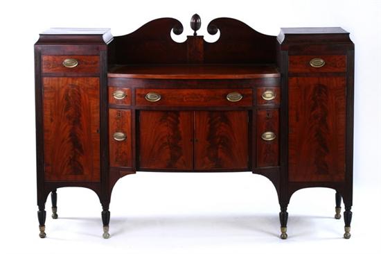 Appraisal: AMERICAN SHERATON MAHOGANY BOWFRONT SIDEBOARD early th century New York