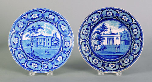 Appraisal: Historical blue Staffordshire plate and soup bowl th c depicting