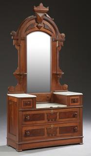 Appraisal: American Eastlake Carved Walnut Drop Well Marble T American Eastlake