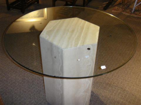 Appraisal: MODERN ROUND GLASS TOPPED TABLE WITH HEXAGONAL MARBLE BASE h