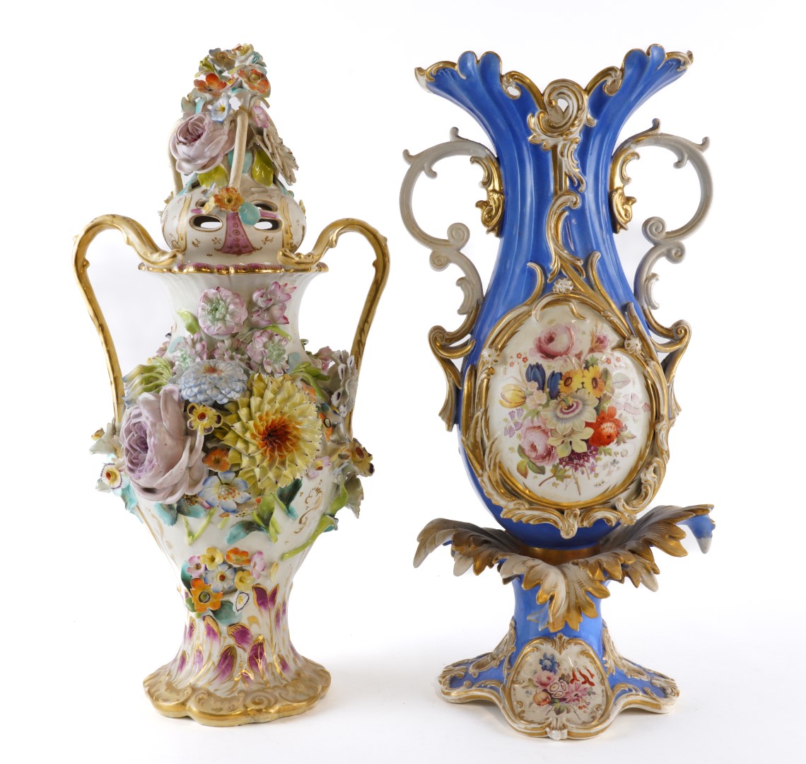 Appraisal: A TALL ENGLISH PORCELAIN TWO-HANDLED VASE AND COVER Possibly Alcock