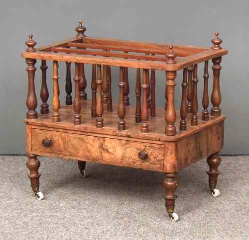 Appraisal: A Victorian figured walnut three division Canterbury inlaid with boxwood