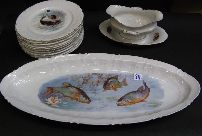 Appraisal: VICTORIA CARLSBAD AUSTRIA PORCELAIN FISH SET pieces including a large