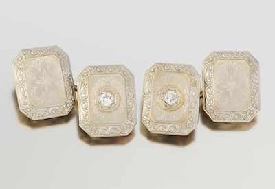 Appraisal: A Pair of Art Deco Diamond Cufflinks k yellow and