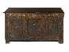 Appraisal: A JOINED OAK BLANKET CHEST with boarded lid the carved