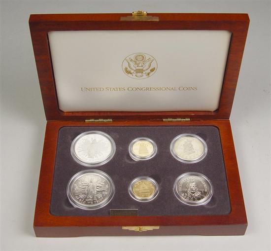 Appraisal: Beautiful Six-Piece Congressional Coin Set In cherry wood box Three-piece