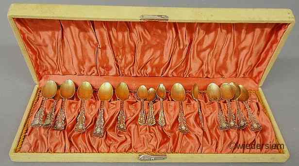 Appraisal: Cased set of twelve small sterling silver spoons with gold