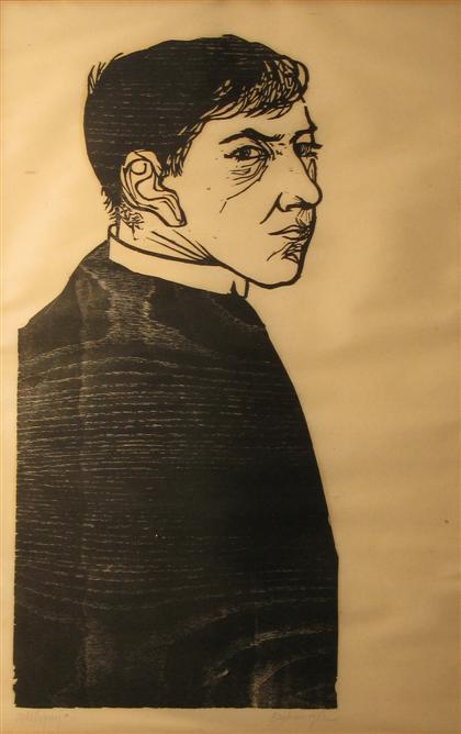 Appraisal: LEONARD BASKIN american - SELF PORTRAIT AS A PRIEST pencil