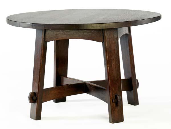 Appraisal: GUSTAV STICKLEY Early library table no with arched stretchers and