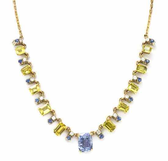 Appraisal: A Karat Yellow Gold Diamond and Multi Color Sapphire Necklace