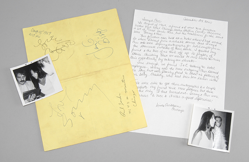 Appraisal: SONNY AND CHER AUTOGRAPHS Includes two photographs one of Sonny