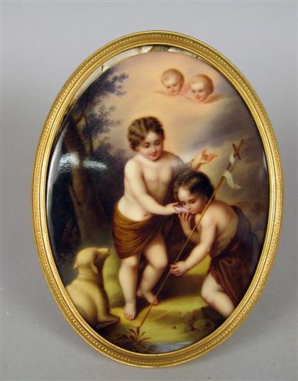 Appraisal: Berlin porcelain plaque the holy children with a shell Oval