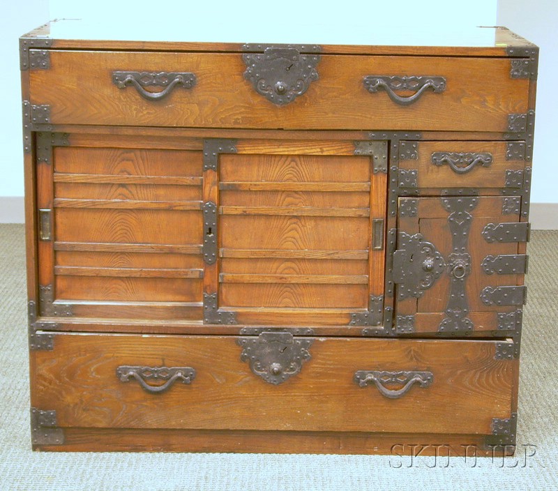 Appraisal: Asian Iron-mounted Pine Tansu Chest ht wd in