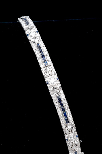 Appraisal: Art Deco diamond and sapphire line bracelet in pt of