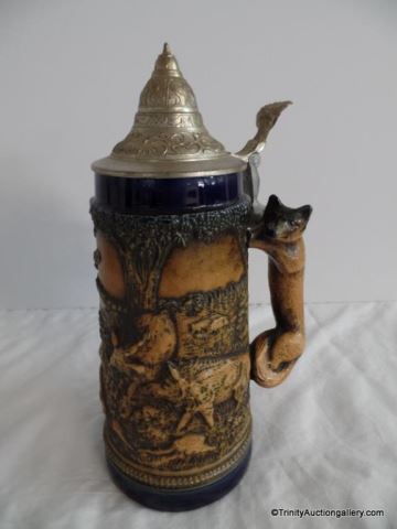 Appraisal: Gerz West Germany Large Lidded Stein Fox Handle Fox handle