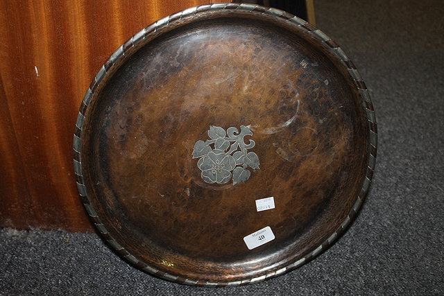 Appraisal: AN ARTS AND CRAFTS COPPER AND PEWTER INLAID CIRCULAR TRAY