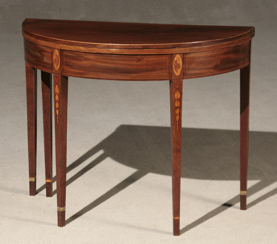 Appraisal: Federal Satinwood Inlaid Mahogany Demilune Fold-Top Card Table New York