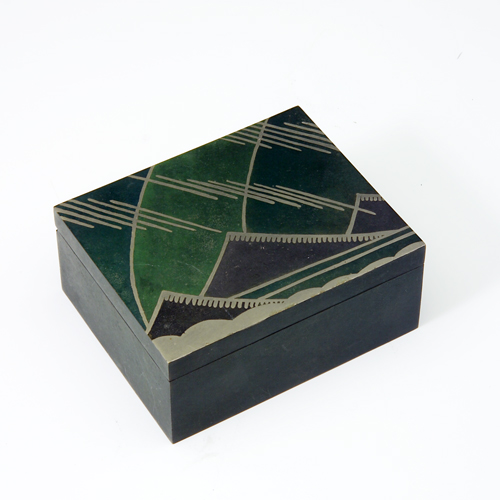 Appraisal: Inlaid metal box th c with hinged lid decorated with