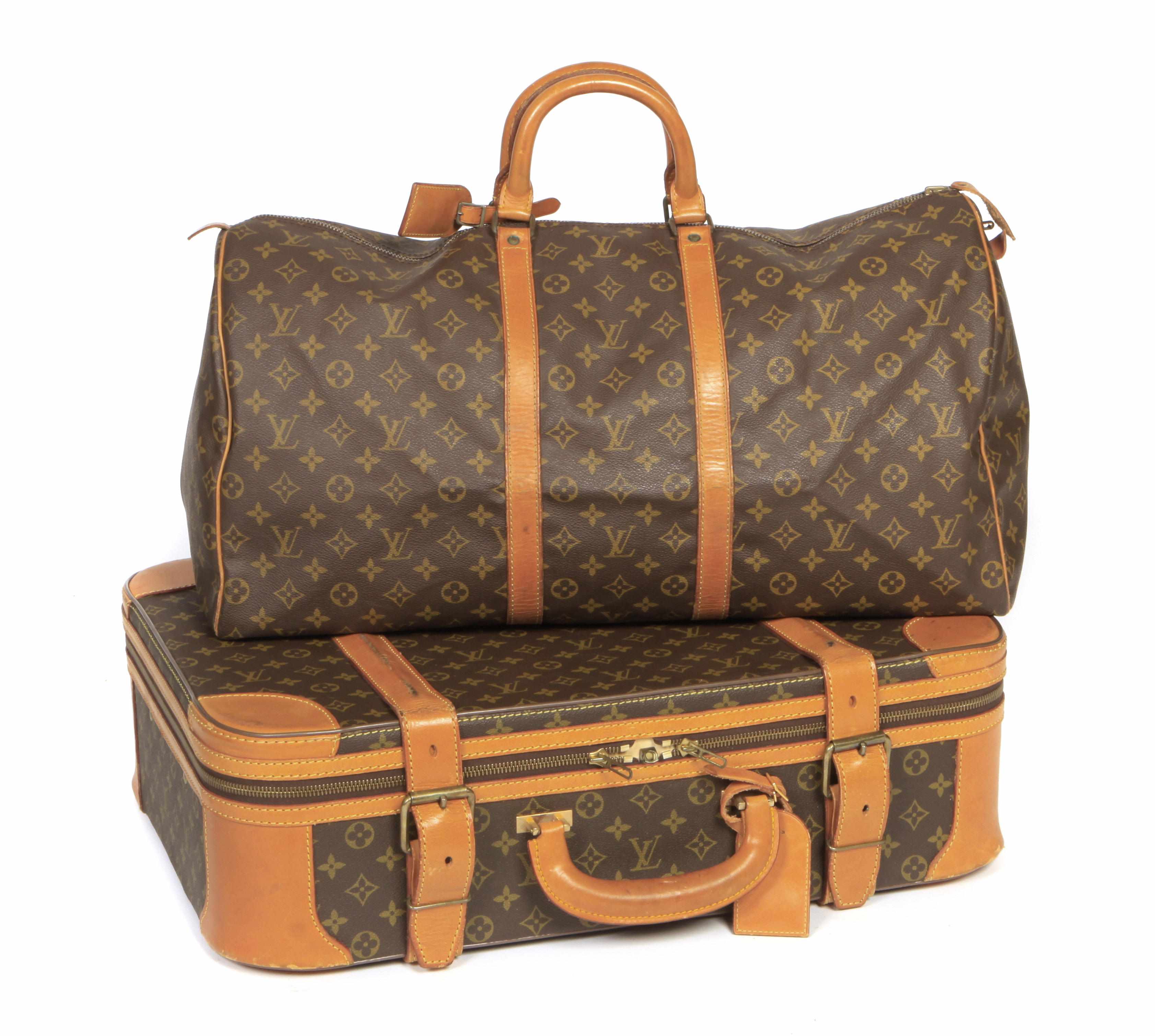 Appraisal: A Louis Vuitton soft sided suitcase and keepall duffle bag