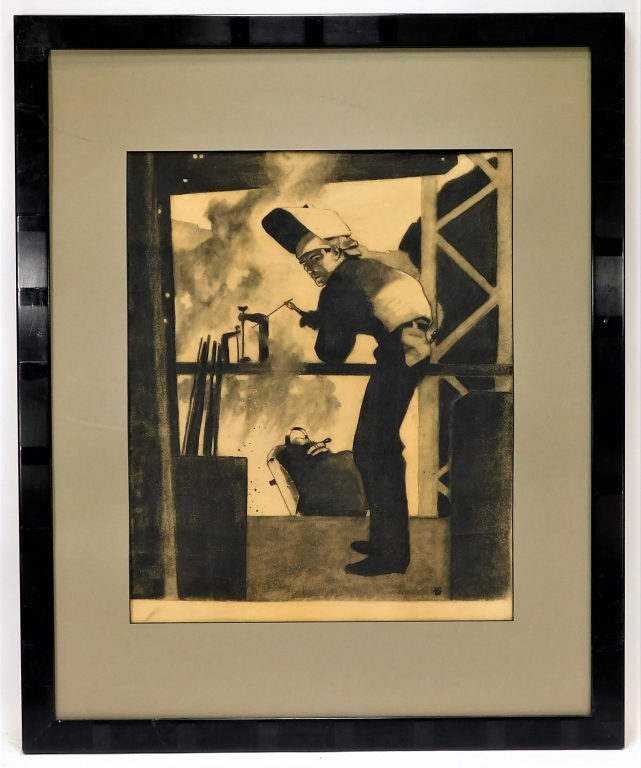 Appraisal: STEEL MILL WORKER CHARCOAL DRAWING United States th CenturyNaturalistic image