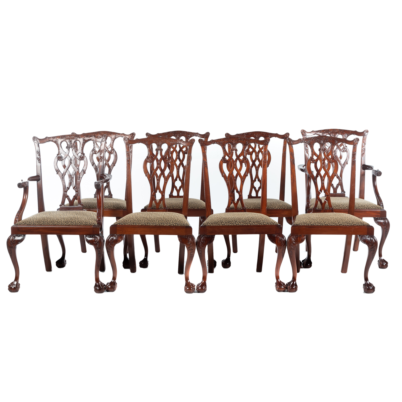 Appraisal: EIGHT CHIPPENDALE STYLE MAHOGANY DINING CHAIRS th century elaborately carved