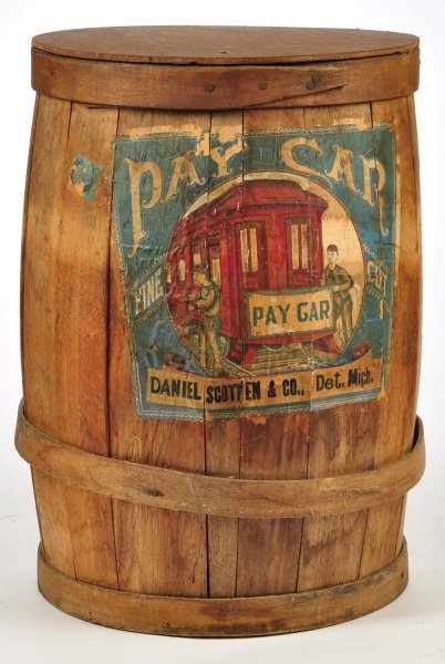 Appraisal: Pay Car Tobacco Barrel Description Late s wood barrel with