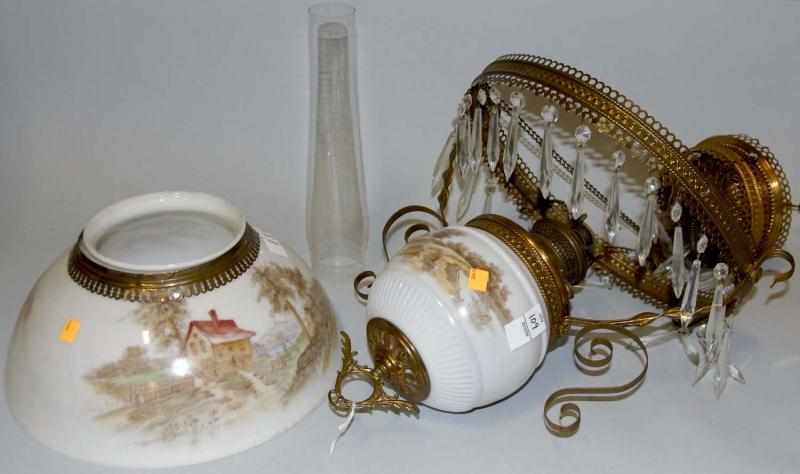 Appraisal: New Juno Kerosene Hurricane Lamp Dated Milk glass shade and