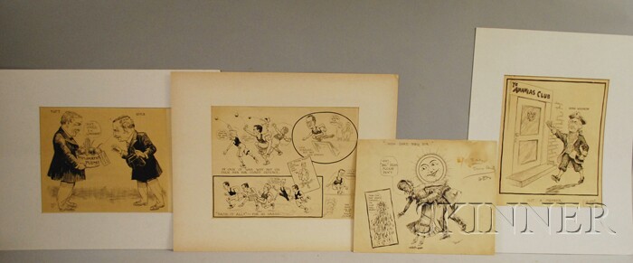 Appraisal: Four Pieces of Paul Brown Original Newspaper Cartoon Art c