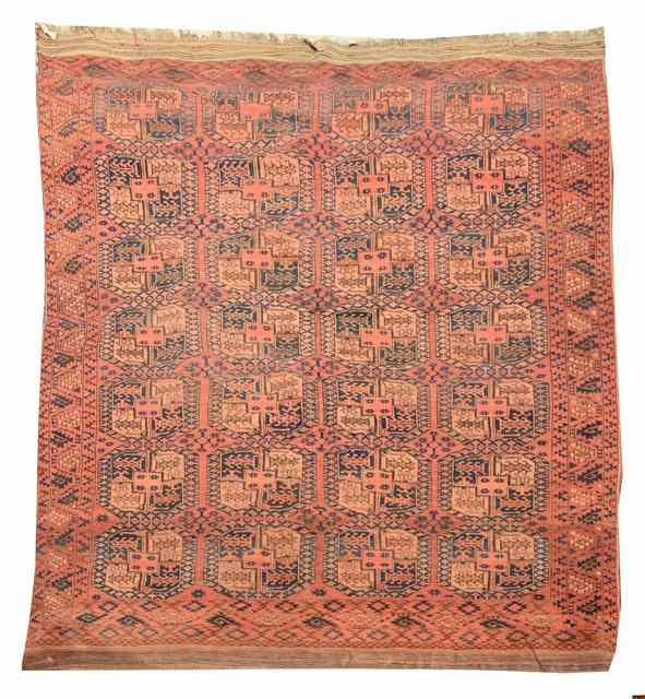 Appraisal: AN ANTIQUE AFGHAN BOKHARA MAIN CARPET decorated four rows of