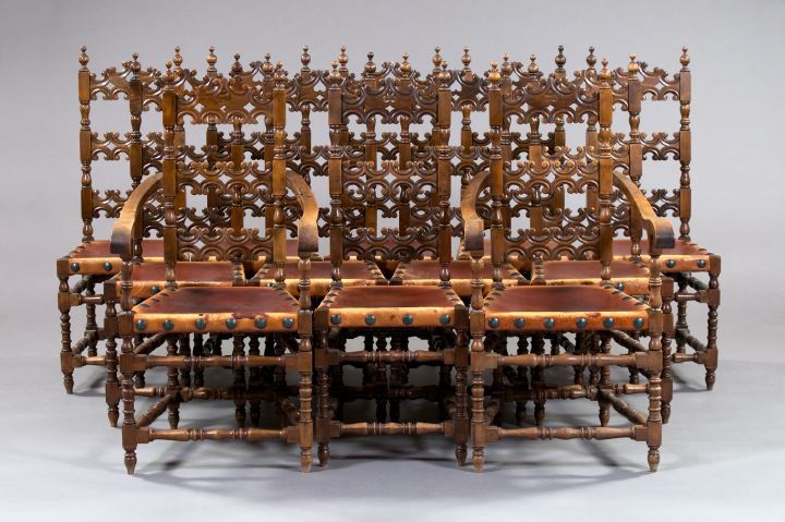 Appraisal: Suite of Twelve Spanish Colonial-Style Fruitwood Dining Chairs by Simon