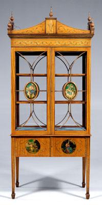 Appraisal: Adam style painted satinwood vitrine four sided display upper case