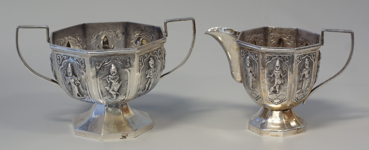 Appraisal: Solid Silver Indian Sugar and Creamer mark to base Troy