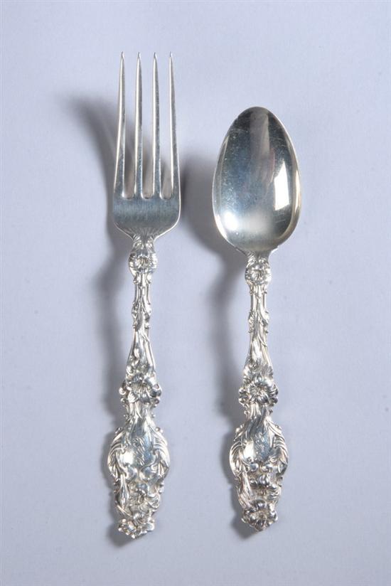 Appraisal: PIECES WHITING STERLING SILVER REPOUSS FLATWARE Lily pattern Including nine