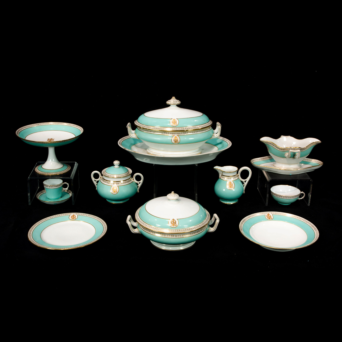 Appraisal: LOT OF FRENCH CHARLES PILLIVUYT ET CIE MONOGRAMED PORCELAIN DINNER