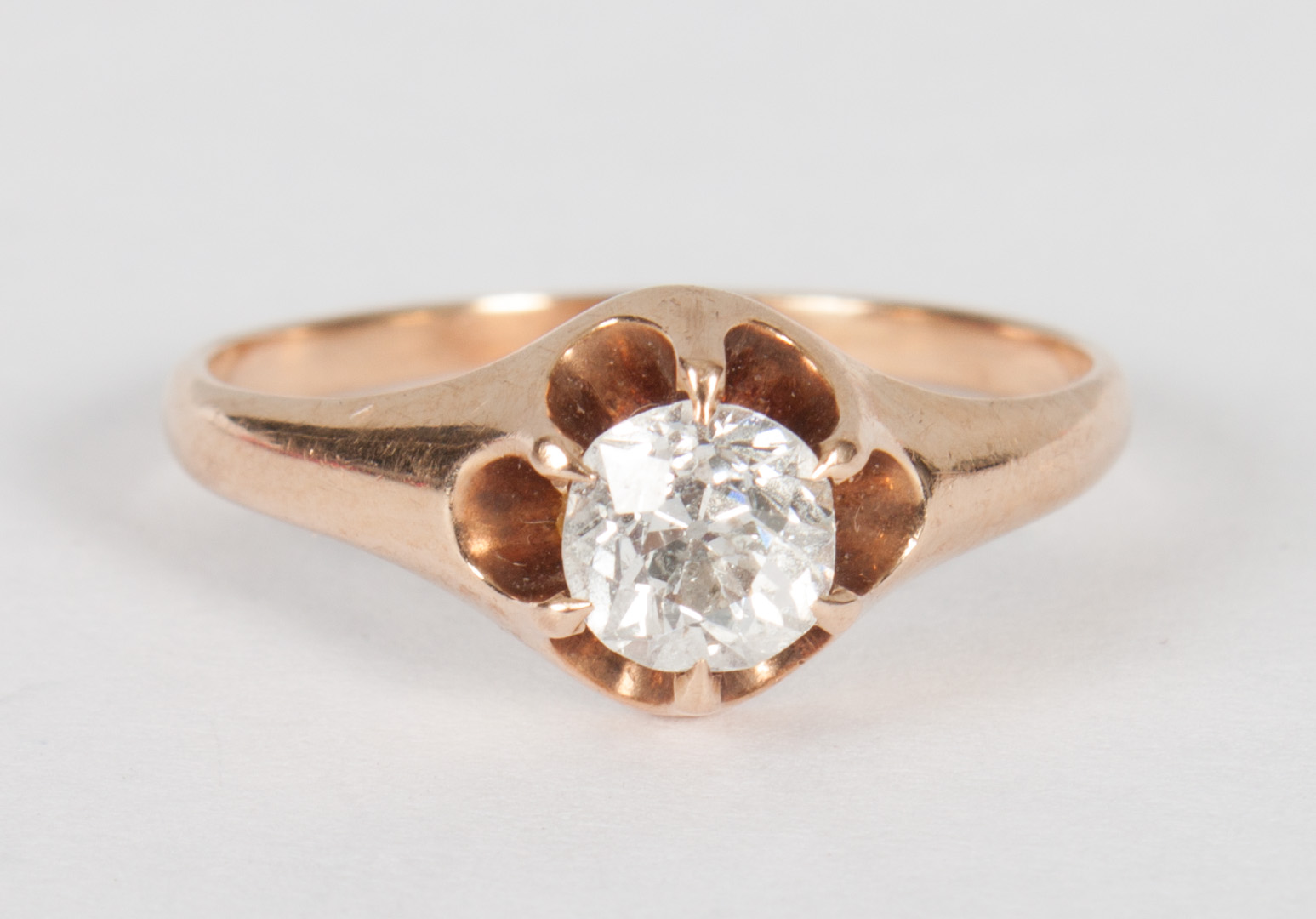 Appraisal: Lady's K rose gold diamond solitaire ring presenting an old