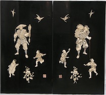 Appraisal: A Pair of Japanese Ivory and Mother-of-Pearl Inlay Plaques A