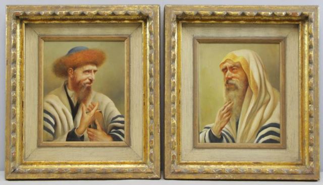 Appraisal: LEITGEB Franz Pair of Oil on Masonite Portraitsor Rabbis Both