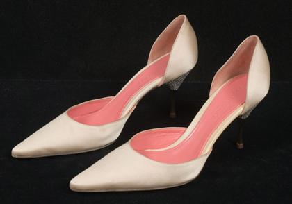 Appraisal: Judith Leiber campaigne pink satin high-heel shoes WIth crystal encrusted