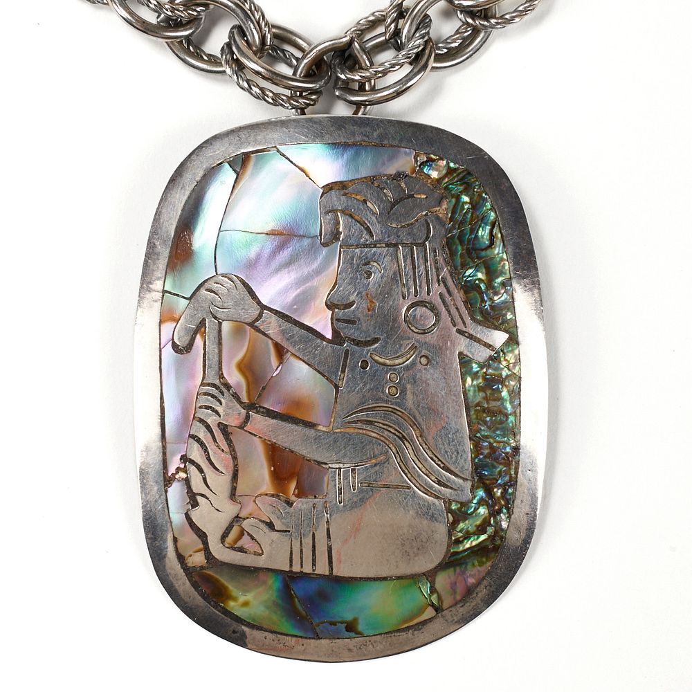 Appraisal: Sterling Mayan Abalone Necklace APB Hallmark One mid-twentieth century sterling