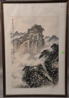 Appraisal: Chinese scroll painting now mounted under glass image size x