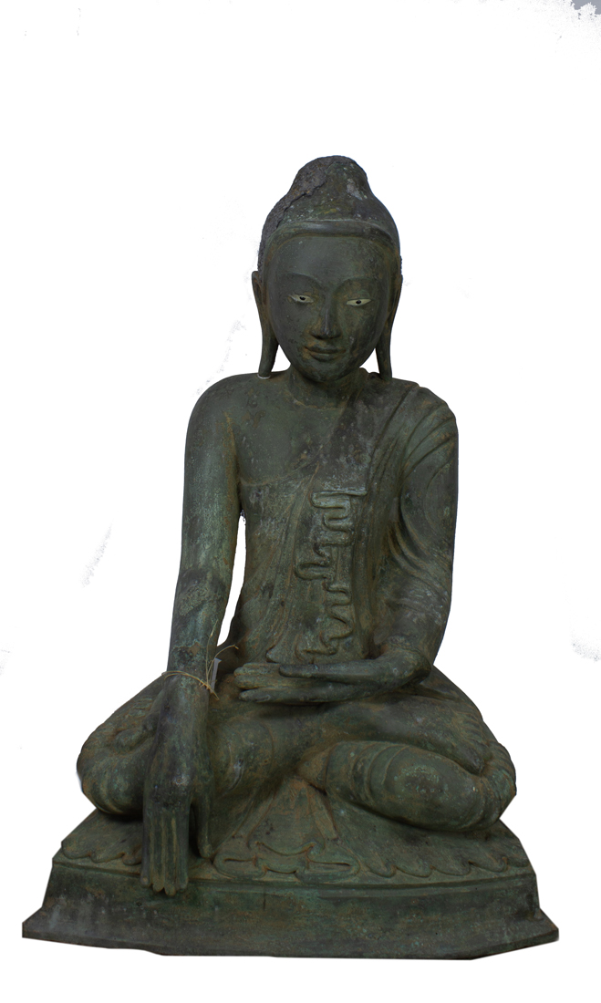 Appraisal: SOUTHEAST ASIAN BRONZE FIGURE OF BUDDHA Southeast Asian bronze figure